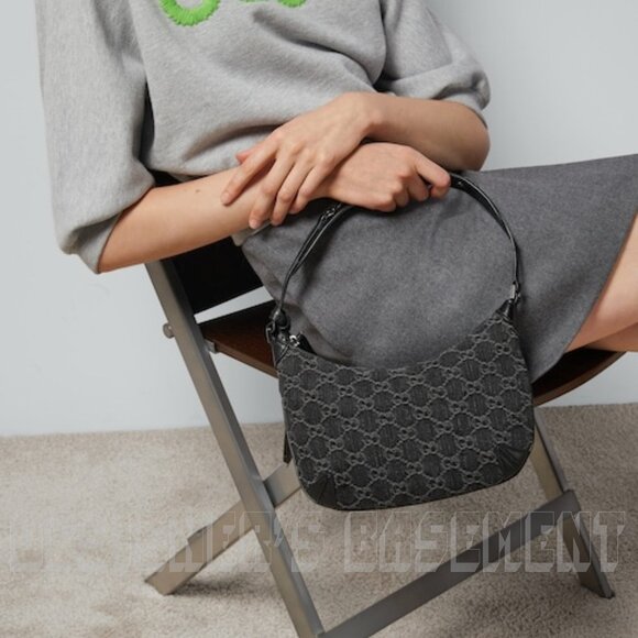 GUCCI black Jacquard Denim GG Monogram Horsebit detail SLIM small Shoulder bag🎁 - Picture 9 of 13